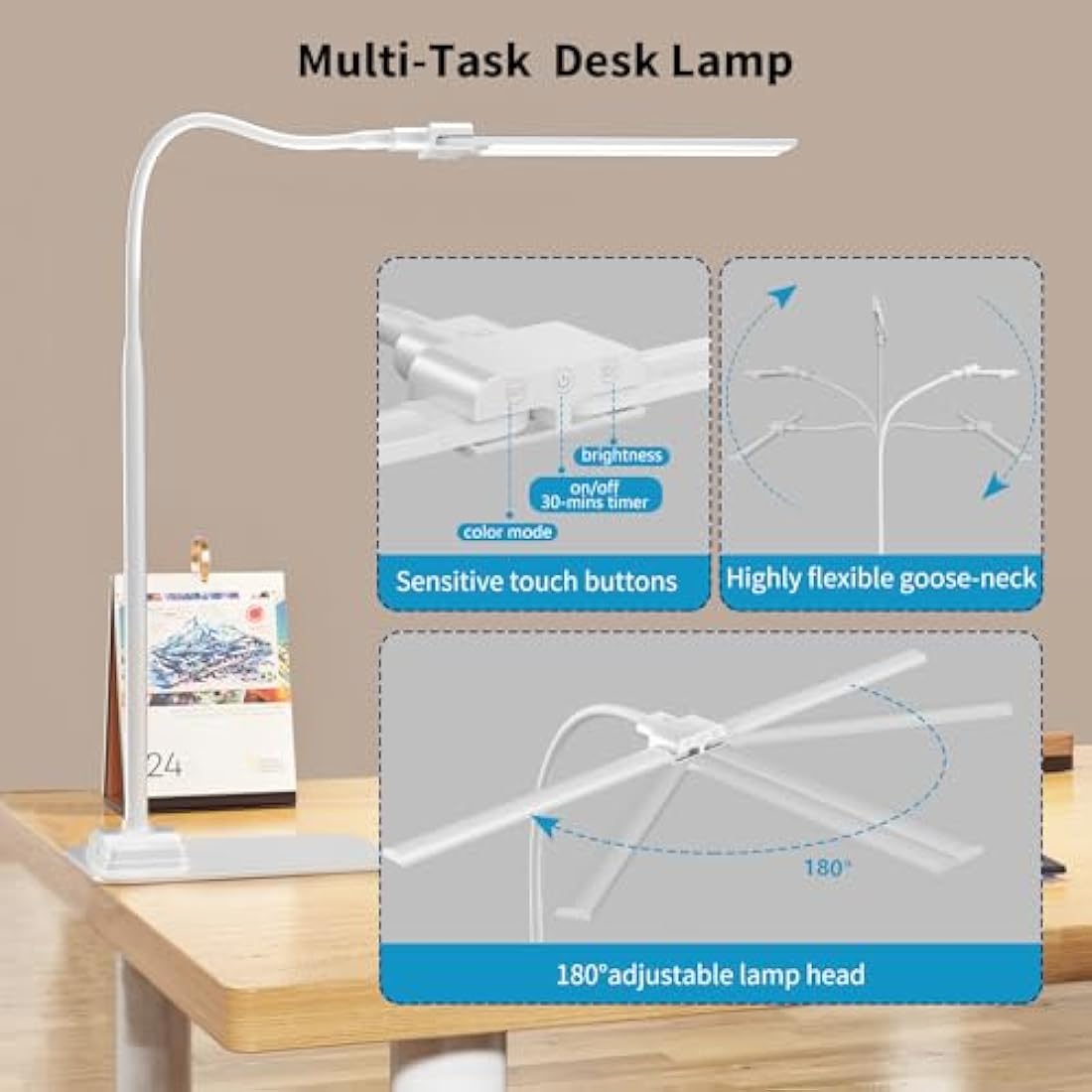 KableRika LED Desk Lamp for Office, Double Head Desk Lamp with Base, Dimmable Architect Desk Light, Eye Caring Monitor Light Bar with Timer, Task Lamp for Work Study Read Home Office Lighting