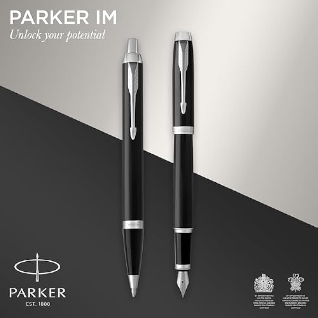Parker IM Duo Pen Gift Set | Fountain Pen, Ballpoint Pen & Pen Pouch | Black Lacquer Finish with Chrome Trims | Medium Tip | Blue Ink Refills | Perfect Graduation Gifts