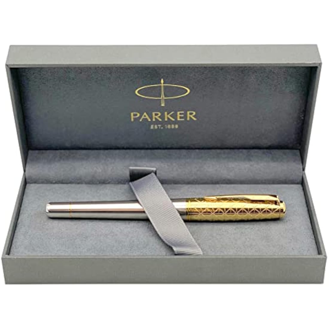 Parker Urban Premium Metal Fountain Pen | Aureate Gold Powder with Intricate Engraved Pattern | Gold Trims | Medium Nib | Black Ink | Luxury Gift Box