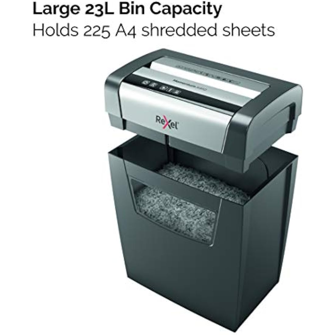 Rexel Momentum X410 Cross Cut Paper Shredder, Shreds 11-10 Sheets (70-80 gsm), 23 Litre Bin, Black, 2104571