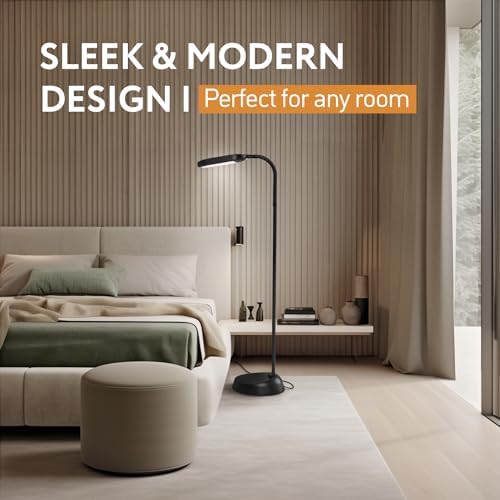 Kenley Daylight Lamp - Reading Light Floor Standing - Energy Saving Bulb - Natural Sunlight 12W LED with Adjustable Brightness - Standard Bright Floor Reading Lamps for Living Room Bedroom Craft Study