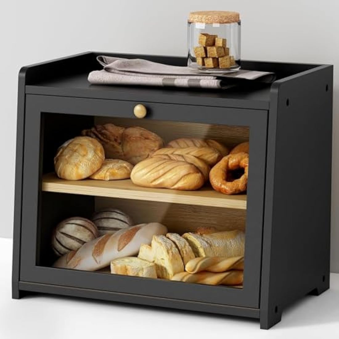 Cookery Wooden Bread Bin with 2 Levels for Bread Storage made of Bamboo (wood) Bread Box Extra Large Storage Box Counter Top for Kitchen Storage (needs to be assembled)