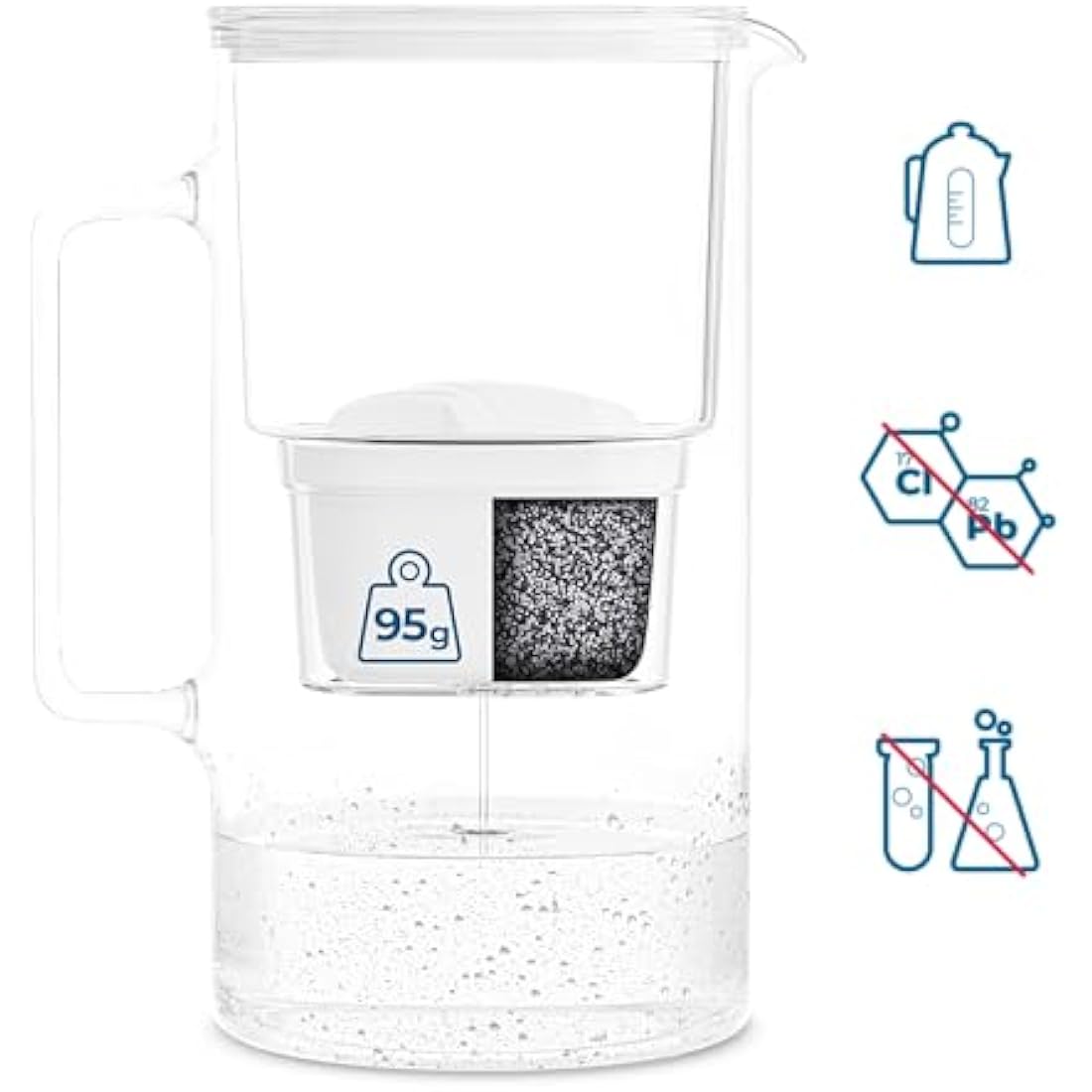 Wessper Glass Water Filter Jug + 1 Water Filter Cartridge | Replacement for Dafi Unimax Aquaphor A5 BRITA Maxtra+ PHILIPS AWP212/10 filter | 3 Litre | White