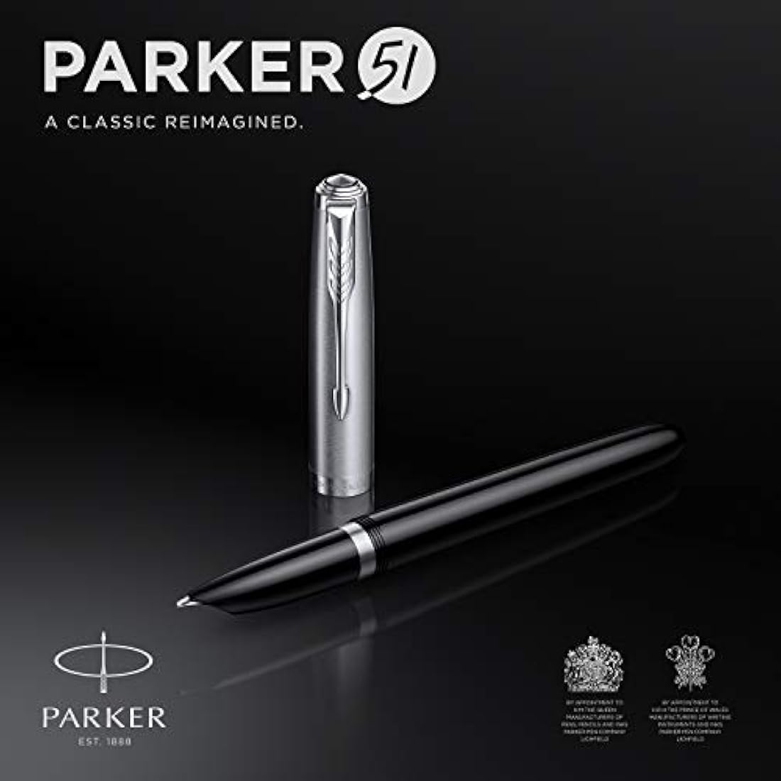 Parker 51 Fountain Pen | Black Barrel with Chrome Trim | Fine Nib with Black Ink Cartridge | Gift Box