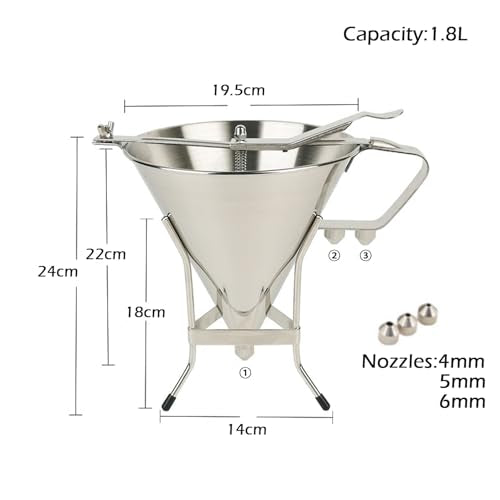 uyoyous Stainless Steel Piston Funnel Confectionery Funnel with Stand 1.8L Baking Dispenser funnel with Three Nozzles for Baking Cake Desserts Making Bakery Use