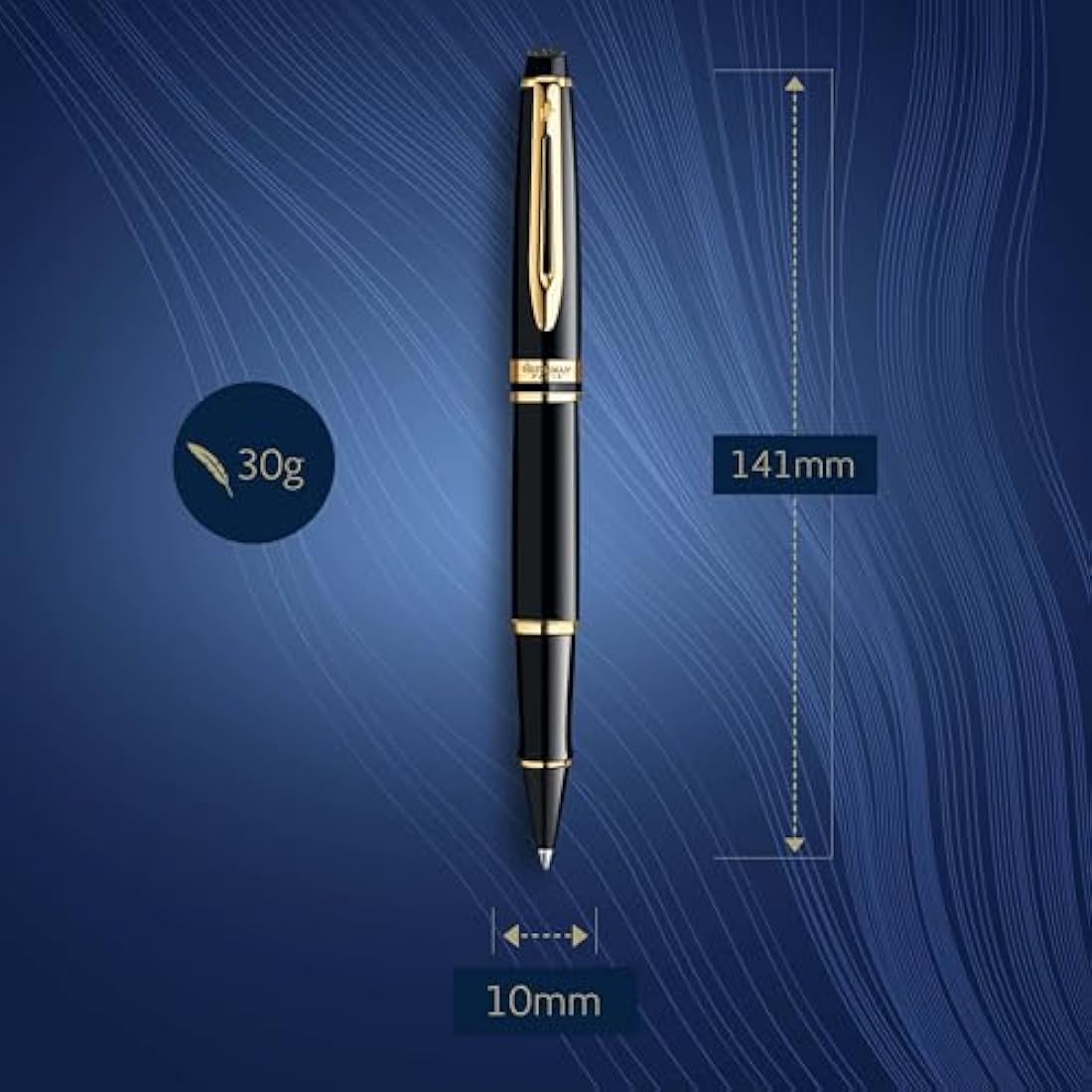 Waterman Expert Rollerball Pen | Gloss Black with 23 k Gold Trim | Fine Point | Black Ink | Gift Box