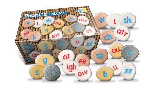 Yellow Door Phonics Pebble Set | ABC Spelling large lowercase letter Stones | Educational Toy for kids age 2 3 4 5 | Durable Outdoor Learning | Set of 64 | learn phonics phonemes diagraphs trigraphs