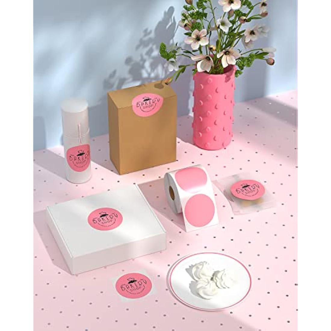 MUNBYN 76x76mm Pink Circle Thermal Sticker Labels, Self-Adhesive Round Direct Thermal Labels, Multi-Purpose Roll Stickers for Business-500 Sheet/1 Roll