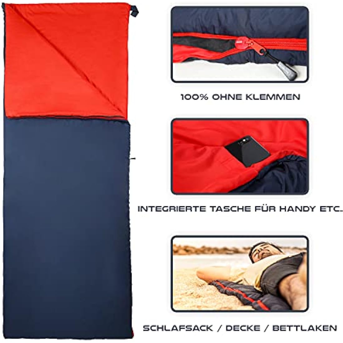 MOUNTREX® Sleeping Bag – Small Pack Size & Ultralight (730 g) Summer Blanket Sleeping Bag – Camping, Travel, Festival – Couplable