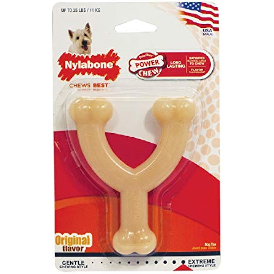 Nylabone Dura Chew Extreme Tough Dog Chew Toy Bone, Chicken Flavour Wishbone, S, for Dogs Up to 11 kg