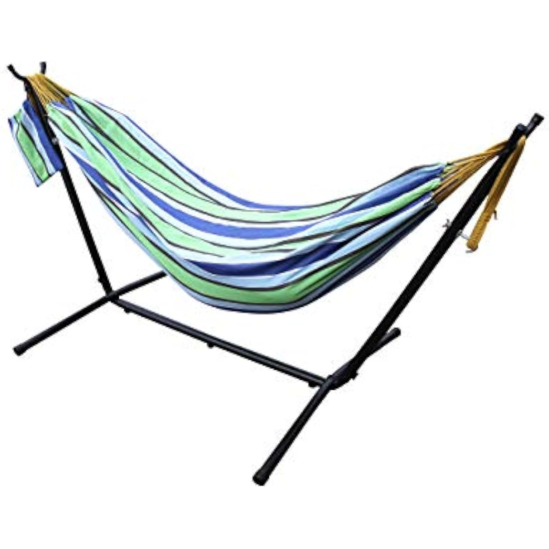 Ross James Garden Furniture, 100% Double Cotton Hammock with heavy Duty Metal Stand with over 200kg Weight Capacity (2020 Model) (Celeste and Yellow Stripe)