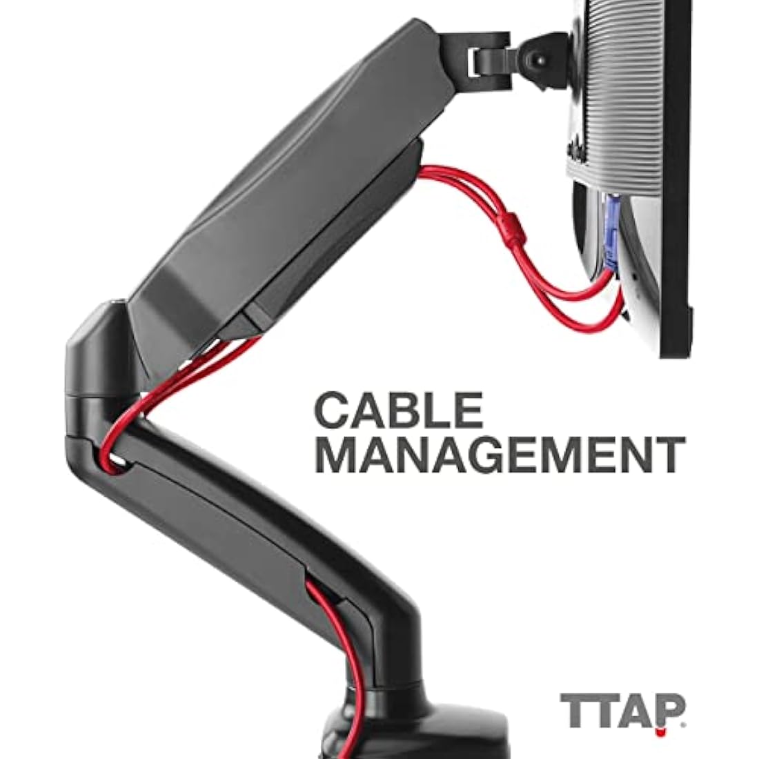 TTAP Single Gas Spring Monitor Arm Desk Mount Height Adjustable Fits 17” to 32" Monitors Maximum 9KG weight with VESA 75x75 and 100x100mm Clamp and Grommet Base Full Motion Monitor Mount