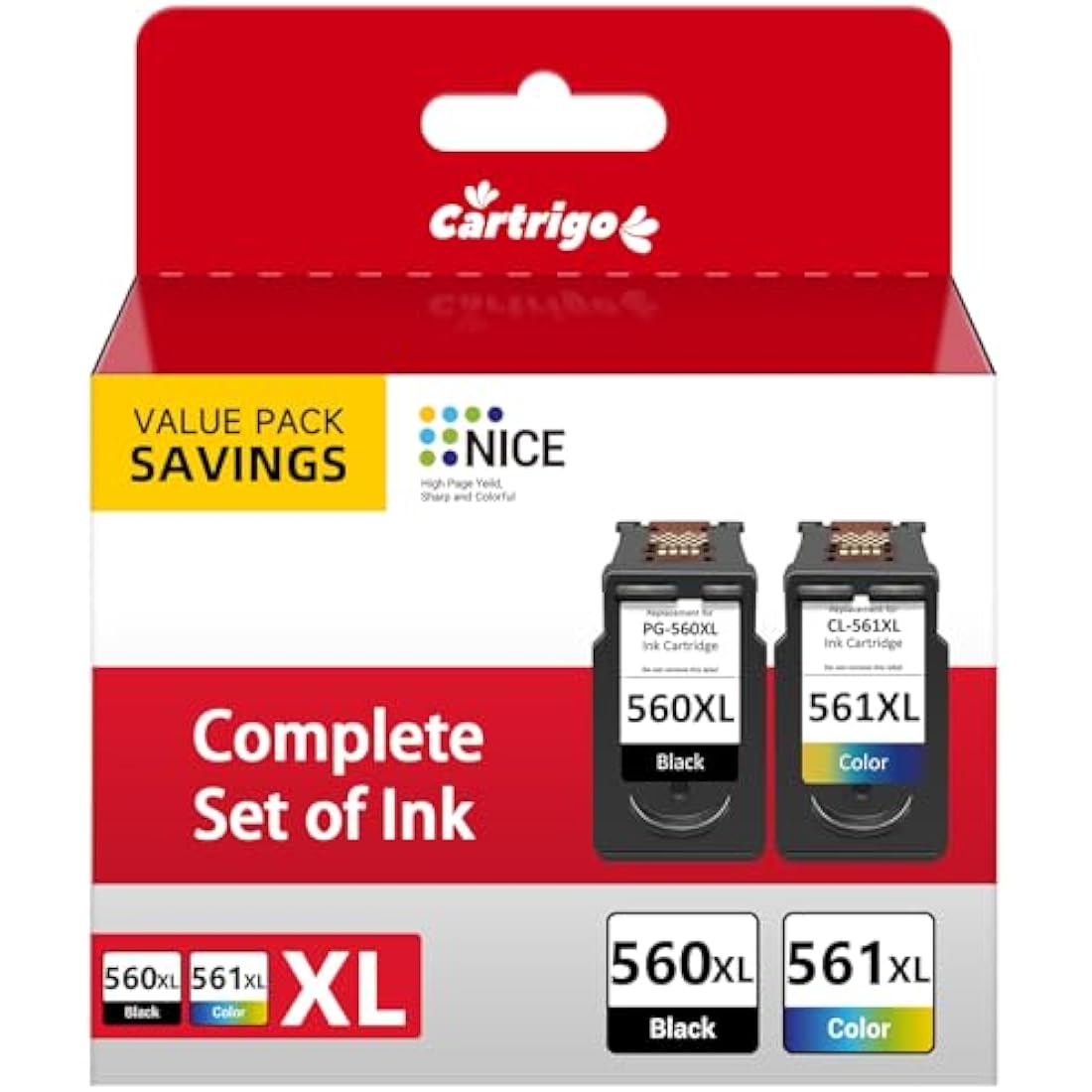 CARTRIGO 560 561 Ink Cartridges XL Compatible with Canon 560 561 Ink Cartridges, High Yield PG-560 Black & CL-561 Color, Compatible with Canon Pixma TS5350 TS5351 TS5352 TS5353 TS7450 TS7451 (2-Pack)