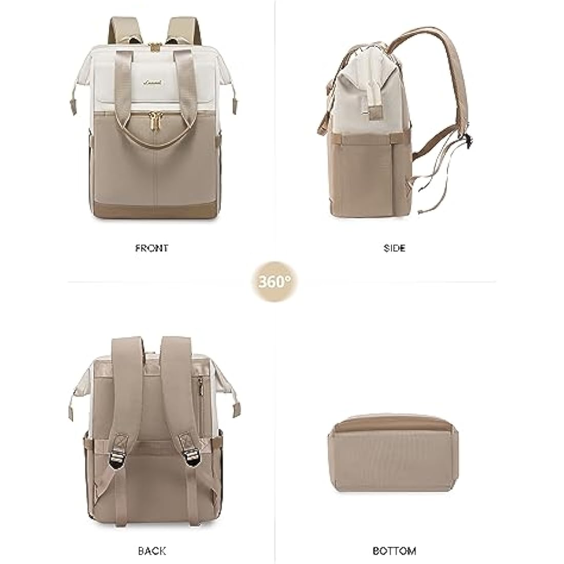 LOVEVOOK 17.3 inch Laptop Rucksack Bag for Ladies, Backpack Womens, Daypacks for Office Teacher Nurse, Fashion School Bags with USB Port for Work University Travel Business, Beige-Khaki