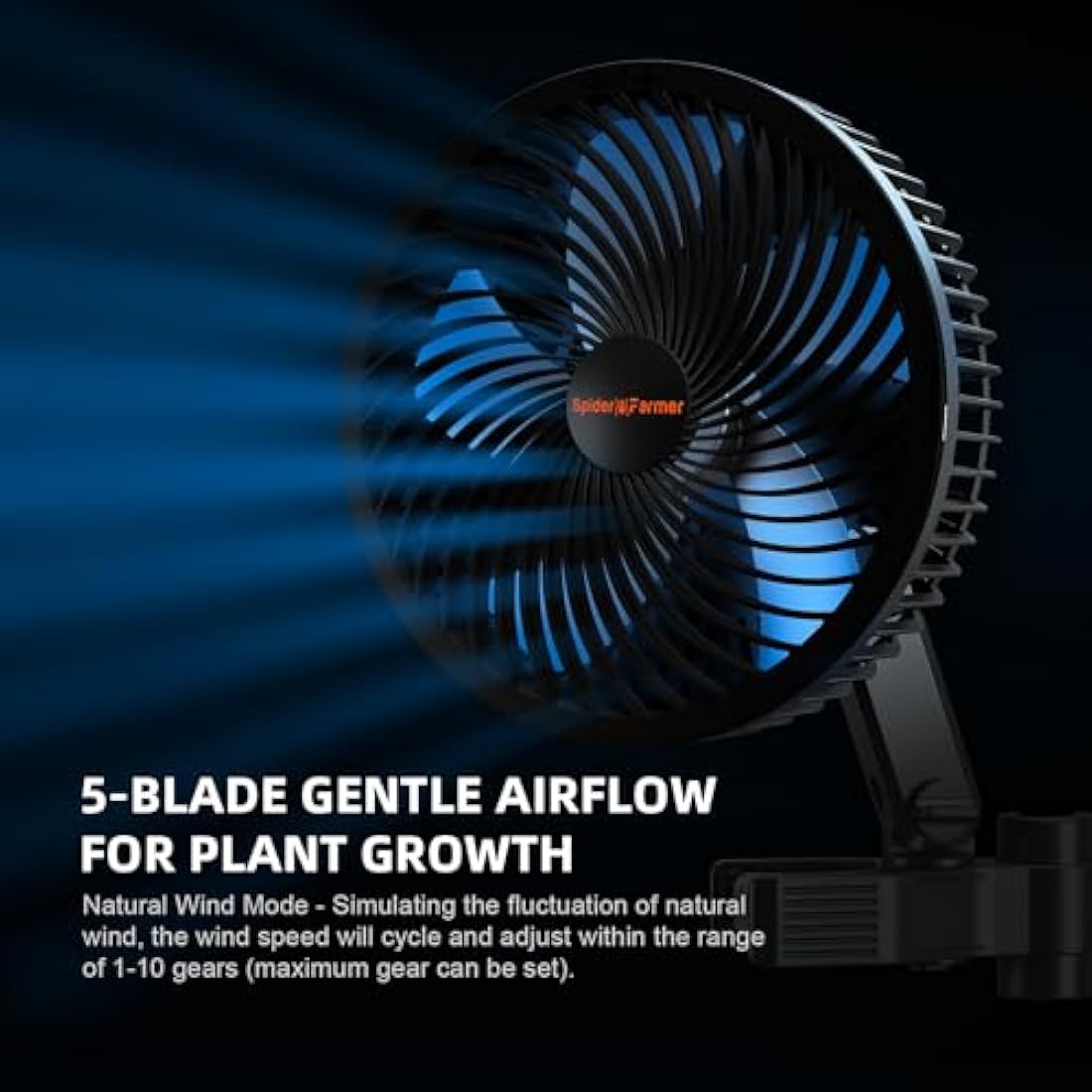 SPIDER FARMER Grow Tent Clip Fan 6” with 10 Dynamic Wind Speeds and 10-Level Oscillation, EC Motor, IP-44 Protection Auto Oscillating Clip Fan Powerful Airflow Low Noise for Ventilation Circulation