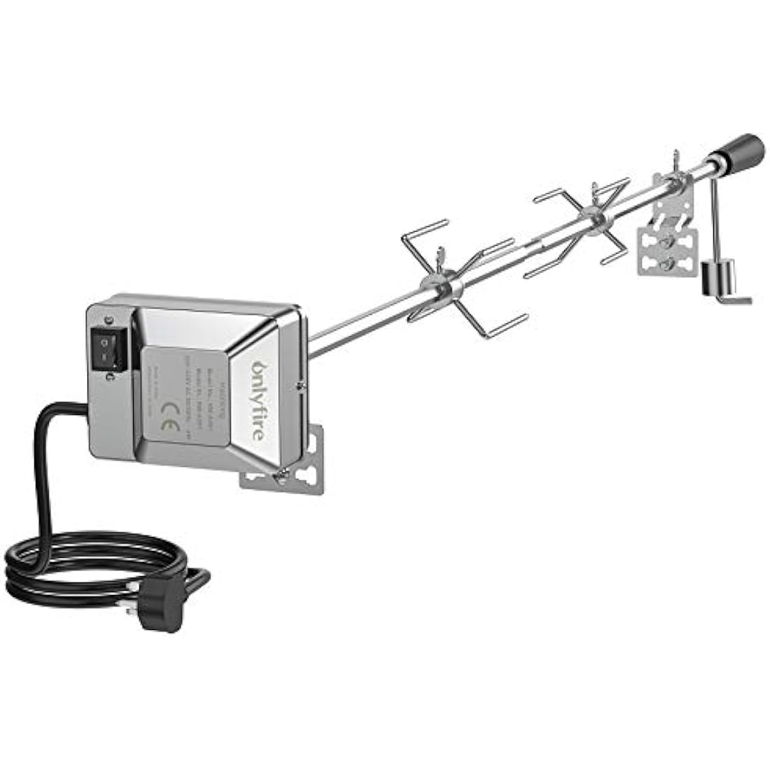 onlyfire BRK-6012 Universal Gas Grill Rotisserie Kit, 12x12 mm heavy duty Hexagon Spit Rod, 114cm long, Electric Motor for UK