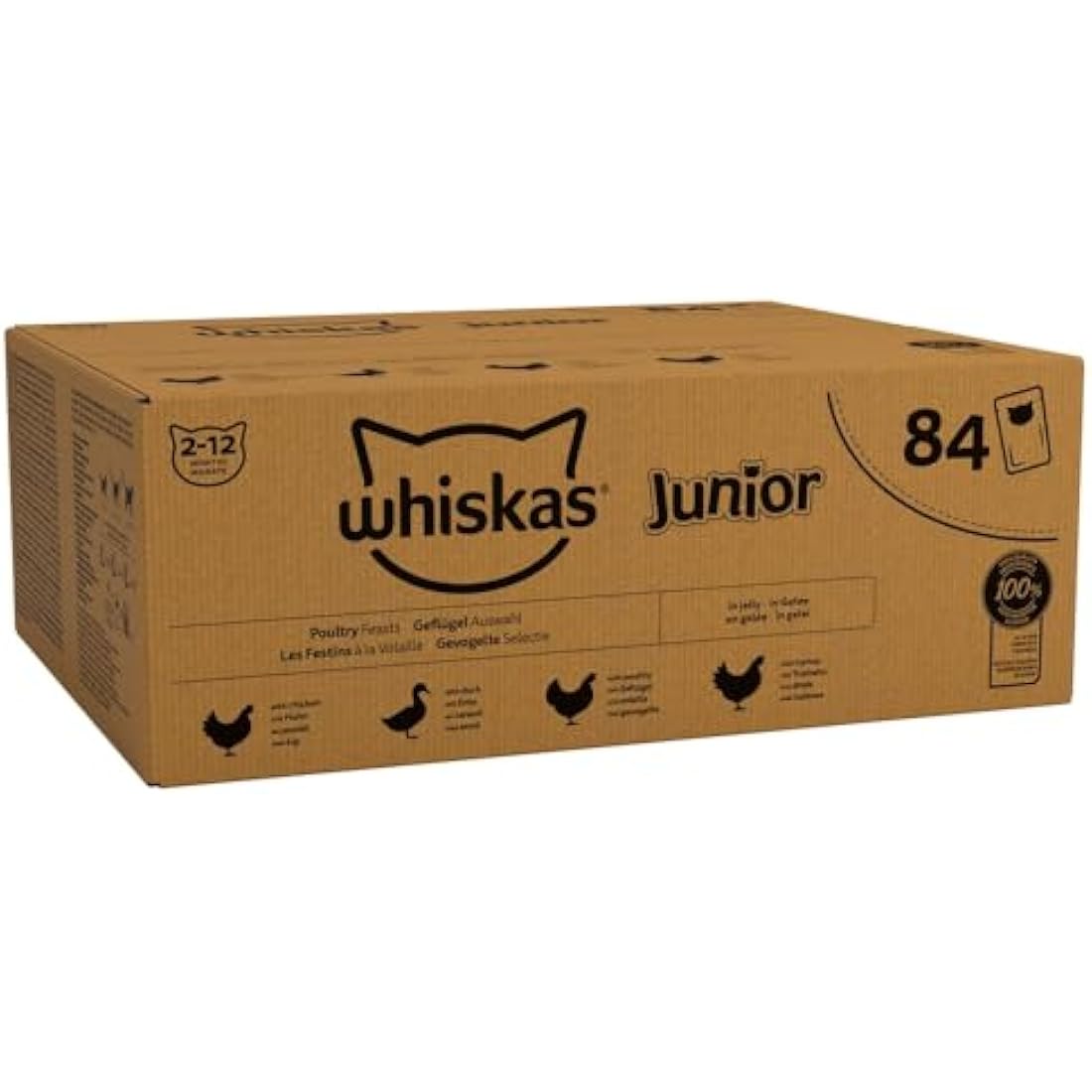 whiskas Junior Poultry Selection in Jelly 84 Pouches, Wet Kitten and Cat Food, Selection of Chicken, Duck, Poultry and Turkey, Megapack (84 x 85 g)