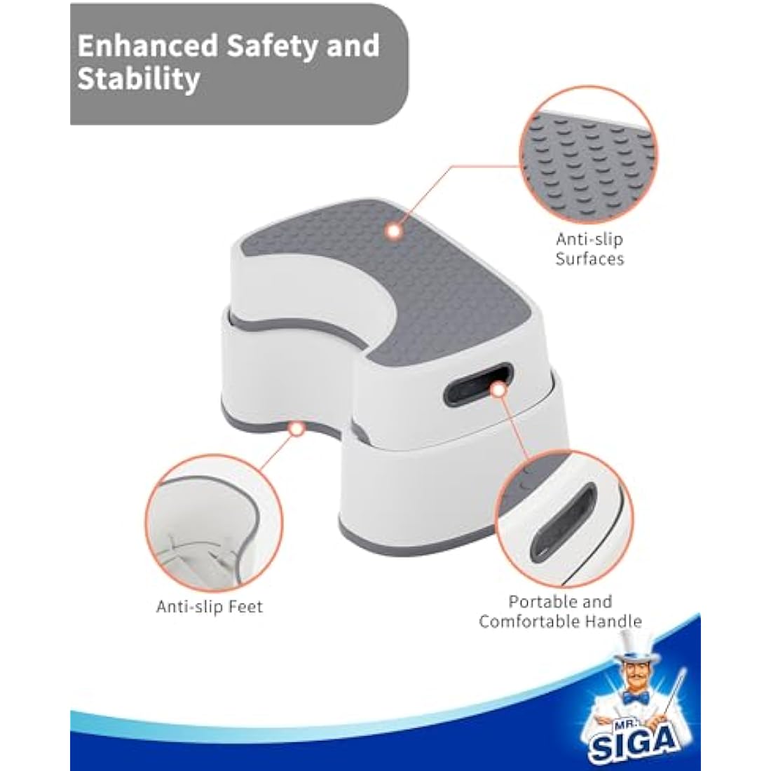 MR.SIGA Toilet Stool Squat Adult, Bathroom Stool Heavy Duty, Anti Slip Toilet Step for Bathroom, Toddler Step for Kids
