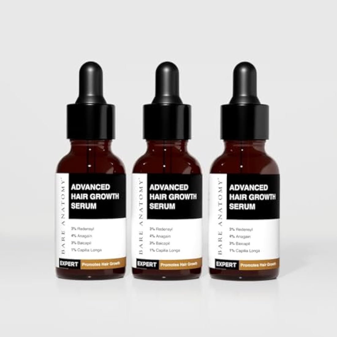 Bare Anatomy Advanced Hair Growth Serum | 3% Redensyl + 4% Anagain + 3% Baicapil + 1% Capilia Longa, Rosemary, Biotin & Rice Extract | Hair growth & Hair fall control serum for Women & Men | Pack of 3