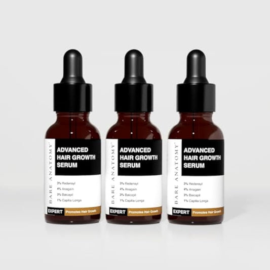 Bare Anatomy Advanced Hair Growth Serum | 3% Redensyl + 4% Anagain + 3% Baicapil + 1% Capilia Longa, Rosemary, Biotin & Rice Extract | Hair growth & Hair fall control serum for Women & Men | Pack of 3