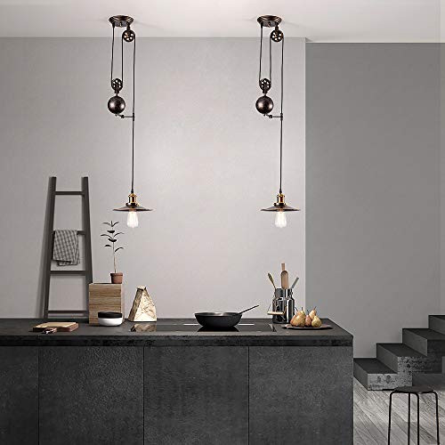 Industrial Retractable Pulley Pendant Light Oil Rubbed Bronze Finish, Vintage Design Ceiling Light for Bar, Pub, Restuaurant, Gallery, Cafe