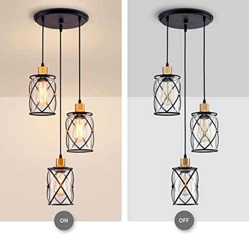 WUZUPS Chandelier Semi Flushmount Industrial 3-Light Pendant Ceiling Light Fixture Clear Seeded Glass Shade for Entryway Porch Foyer Kitchen Dining