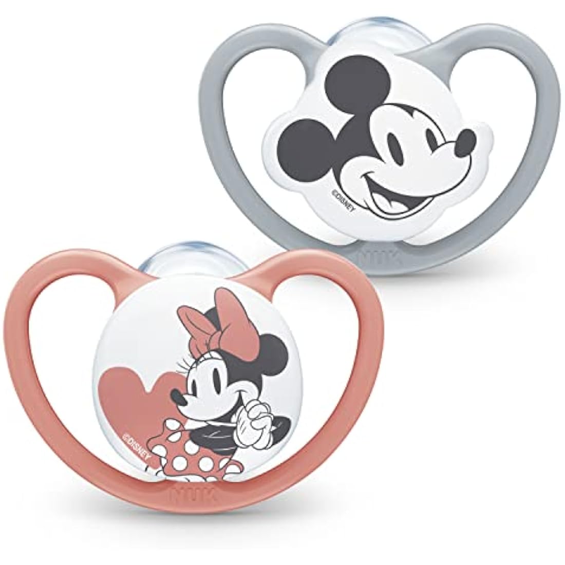 NUK Space Baby Dummy | 6-18 Months | Soothers with Extra Ventilation | BPA-Free Silicone | Mickey & Minnie Mouse | 2 Count