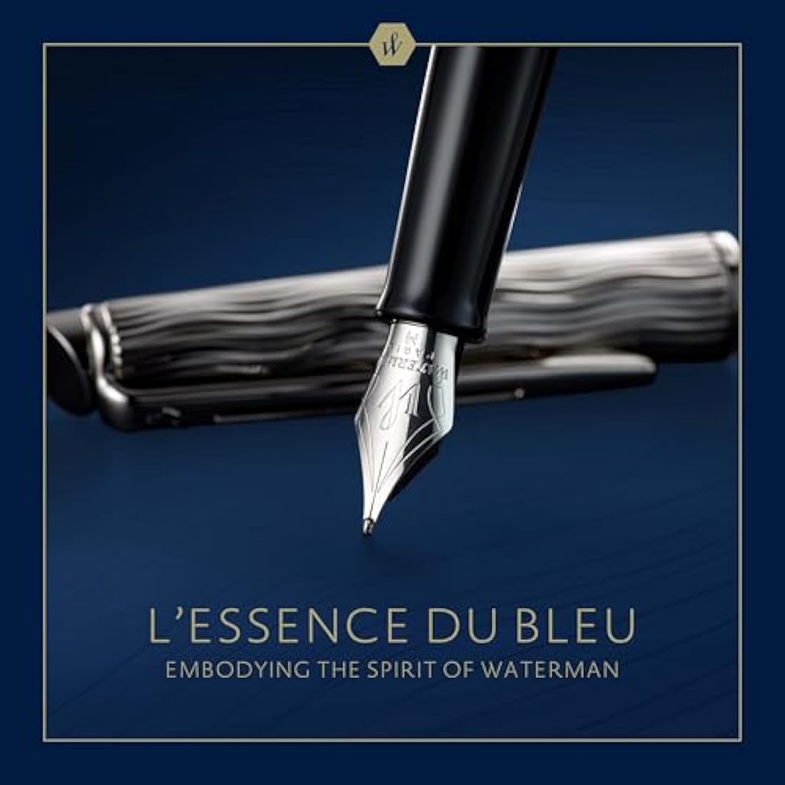 Waterman Hémisphère Fountain Pen | Metal & Blue Lacquer | Chiselled Cap | Stainless Steel Medium Nib | Blue Ink | Gift Box