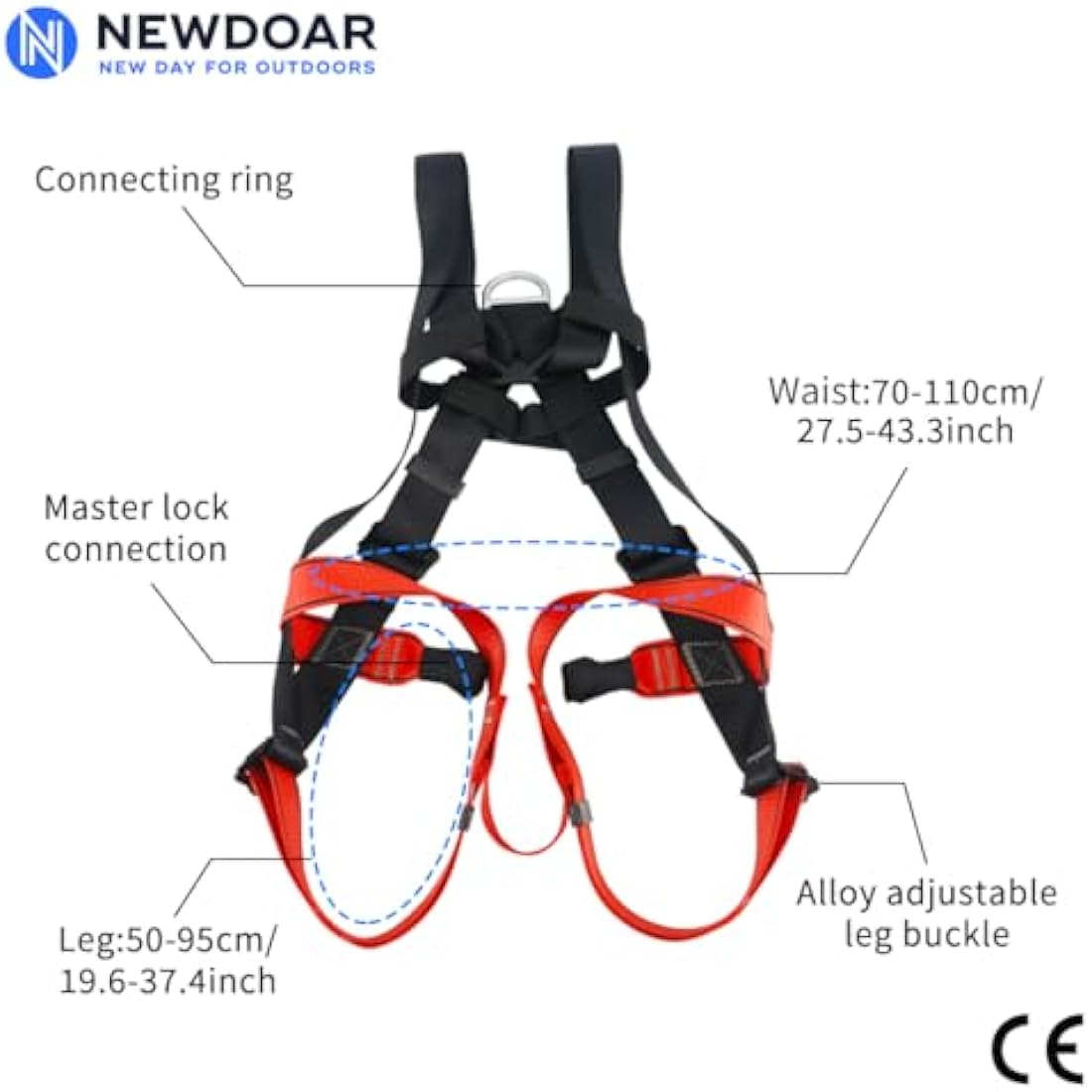 NewDoar Climbing Harness CE Certification Rock Climbing Rappelling Equipment Full Body Harness Guard Protect Rappelling Rescuing Equipment
