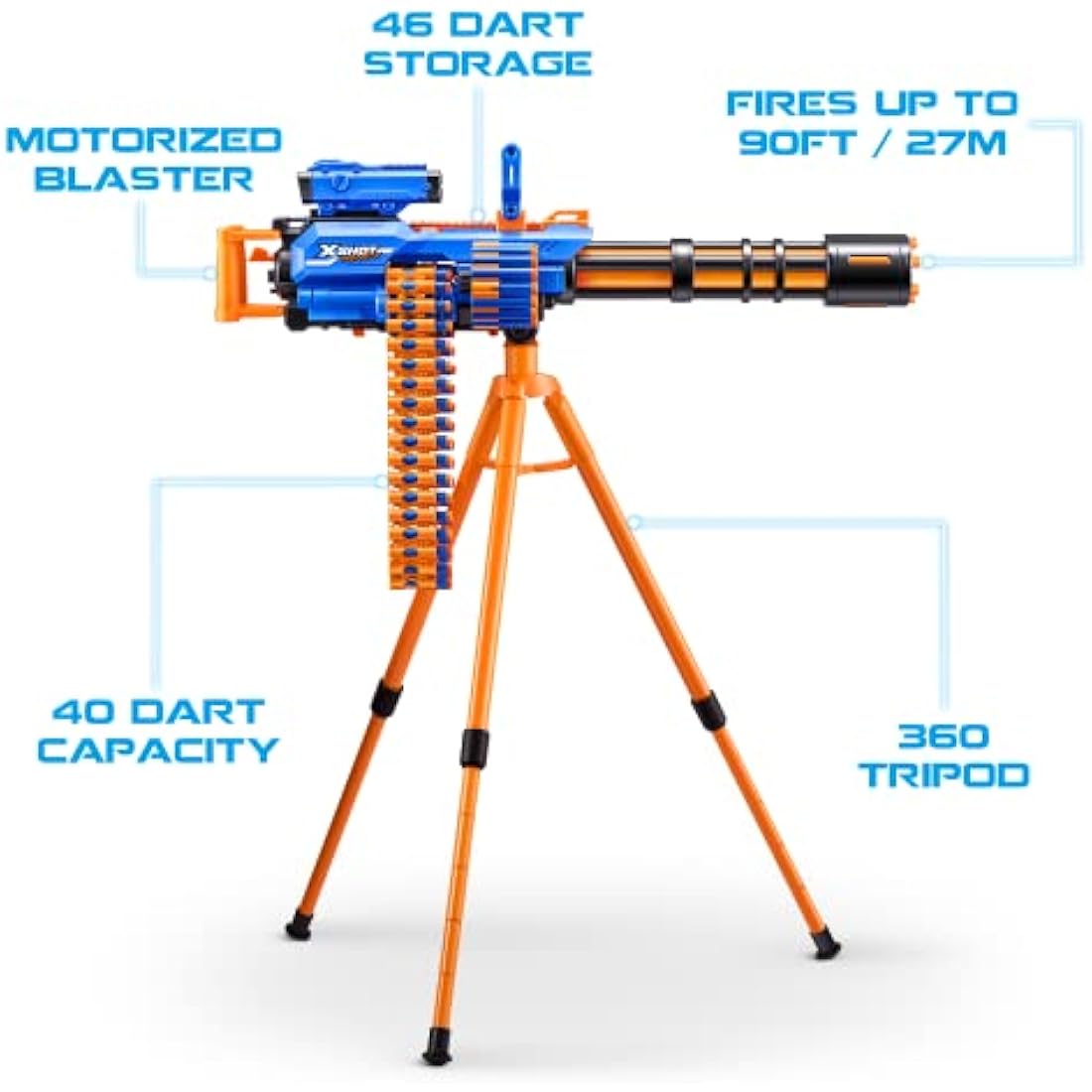 XSHOT Insanity Motorized Rage Fire by ZURU with 72 Darts, Air Pocket Technology Darts and Dart Storage, Motorized Blasting Power, Auto Feeding Belt, Tripod and Scope, Outdoor Toy