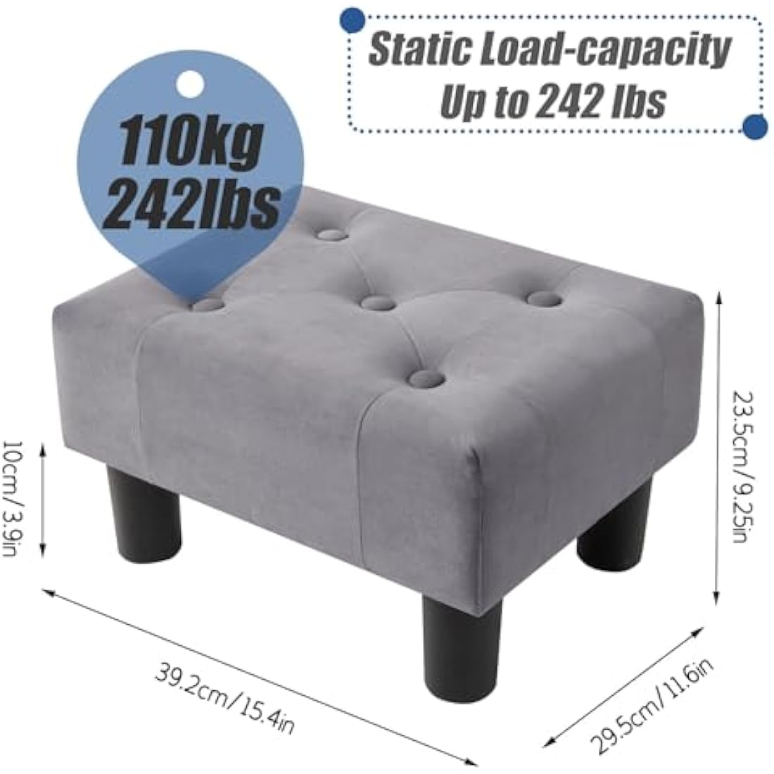 BRIAN & DANY Small Foot Stool, Velvet Footstool with Legs, Footstools for Living Room, Ottoman Footrest Extra Seating for Entryway, Gray