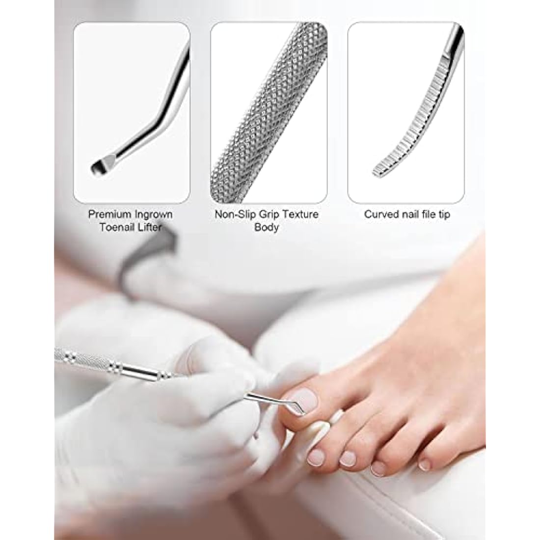BEZOX Ingrown Toenail File(13.4cm) & Lifter Set(16.5cm)- Podiatrist Preferred Ingrown Toenail Treatment Tool