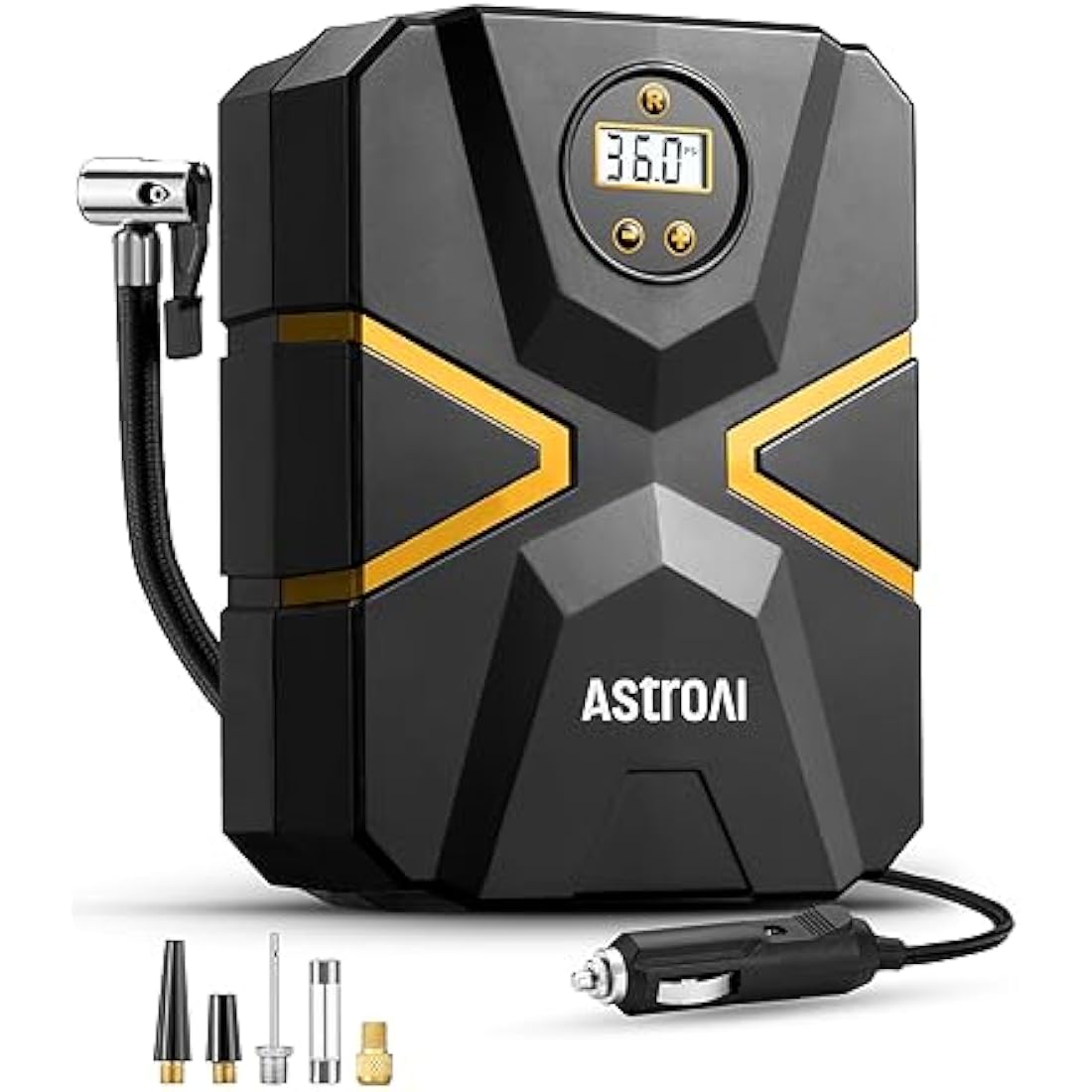 AstroAI Tyre Inflator Air Compressor 12V DC, Digital Car Tyre Pump 150 PSI, Preset Tyre Pressure & Auto Shutoff, Electric Air Pump for Car Tyres, Bicycles, Other Inflatables (Black&Yellow)