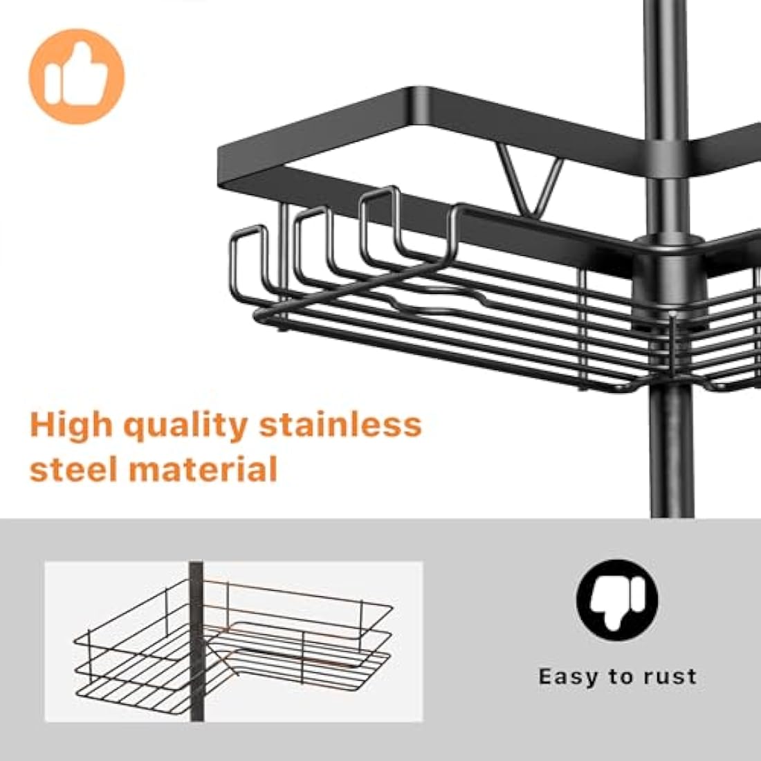 Kegii Telescopic Shower Caddy Corner Shower Shelf Bathroom Corner Storage Black