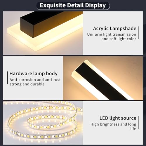 Mikeru 200CM Outdoor Wall Lights, Matt Black Dimmable LED Garage Lamp External 10% to 100% 3 Color 3000K/4500K/6000K Front Door Lighting with IP65 Waterproof Drive for Fences, Stairs