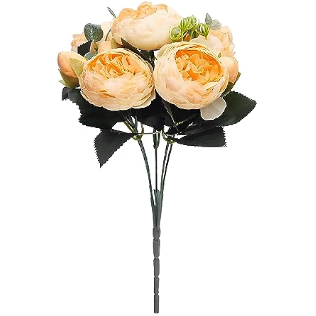The Baked Studio - Silk Peony and Tea Rose Artificial Bouquet 9 Heads Realistic Fake Plant for DIY Craft Cake Living Room Home Wedding Decoration (YELLOW)