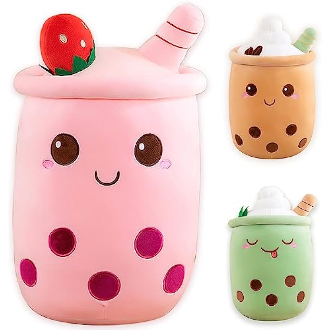 Bubble Tea Plush Boba Stuffed Animal Soft Toys Cute Boba Pillow Plushies Gifts for Kids Adults (Pink, 35cm)