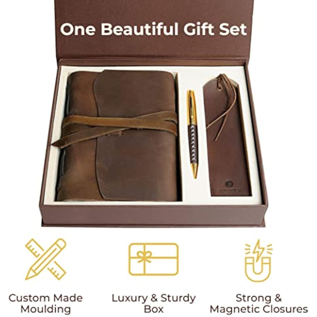 Leather Journal Gift Set Handmade Antique Leather Bookmark + Pen, Rustic Writing Notebook Present With Box Unlined Bound Daily Notepad For Men & Women, Travel Diary Ideal To Write In 18x13cm