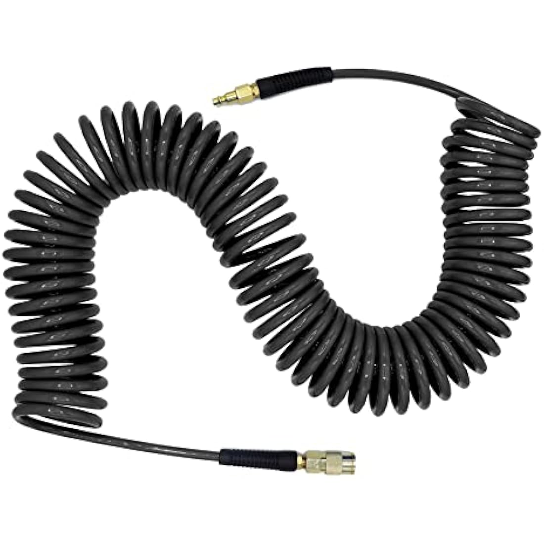 YOTOO Air Compressor Hose Polyurethane Recoil 15m Long 6mm ID x 9.5mm OD with Bend Restrictor, 1/4" Europe Quick Coupler and Plug, Gray