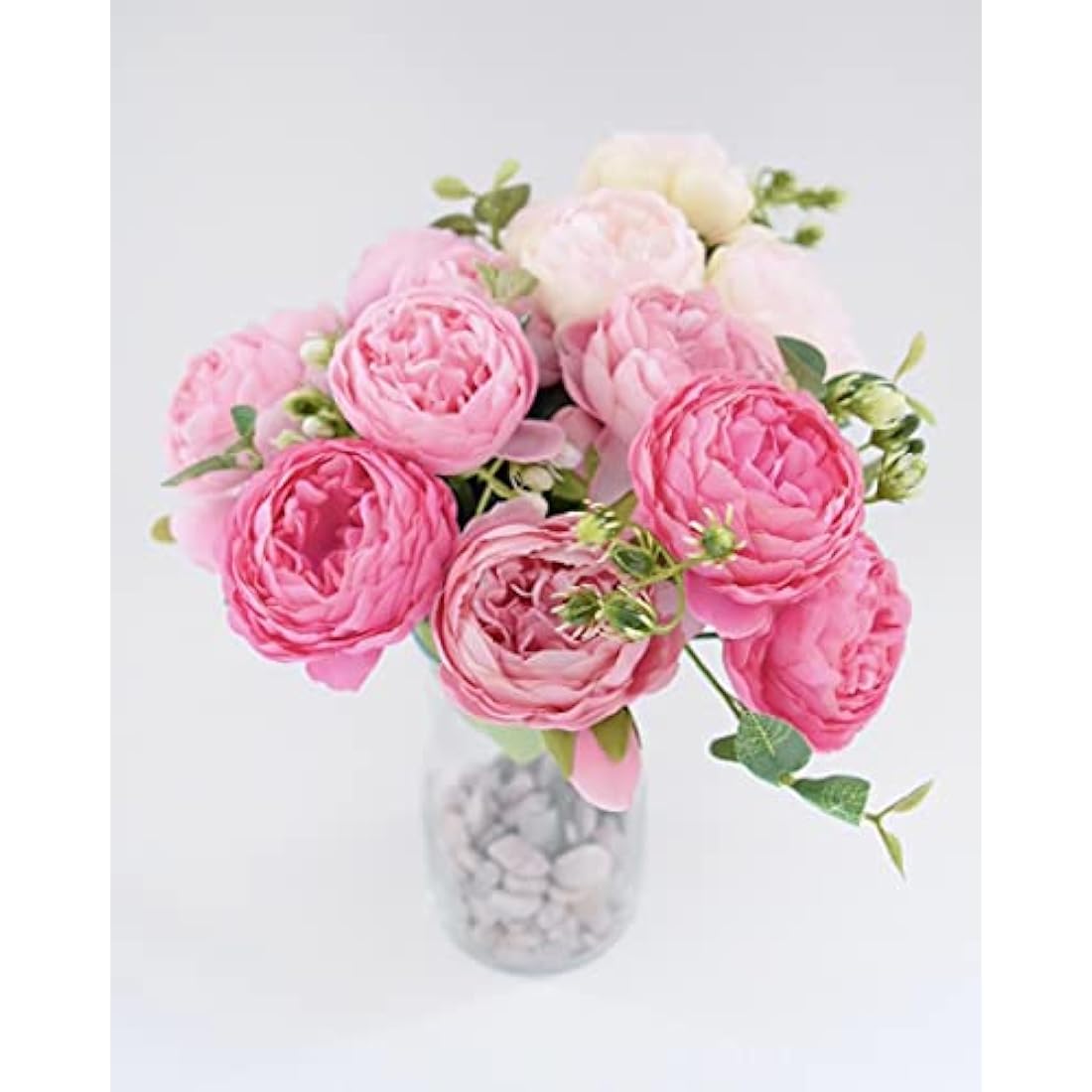 The Baked Studio - Silk Peony and Tea Rose Artificial Bouquet 9 Heads Realistic Fake Plant for DIY Craft Cake Living Room Home Wedding Decoration (LIGHT ROSE)