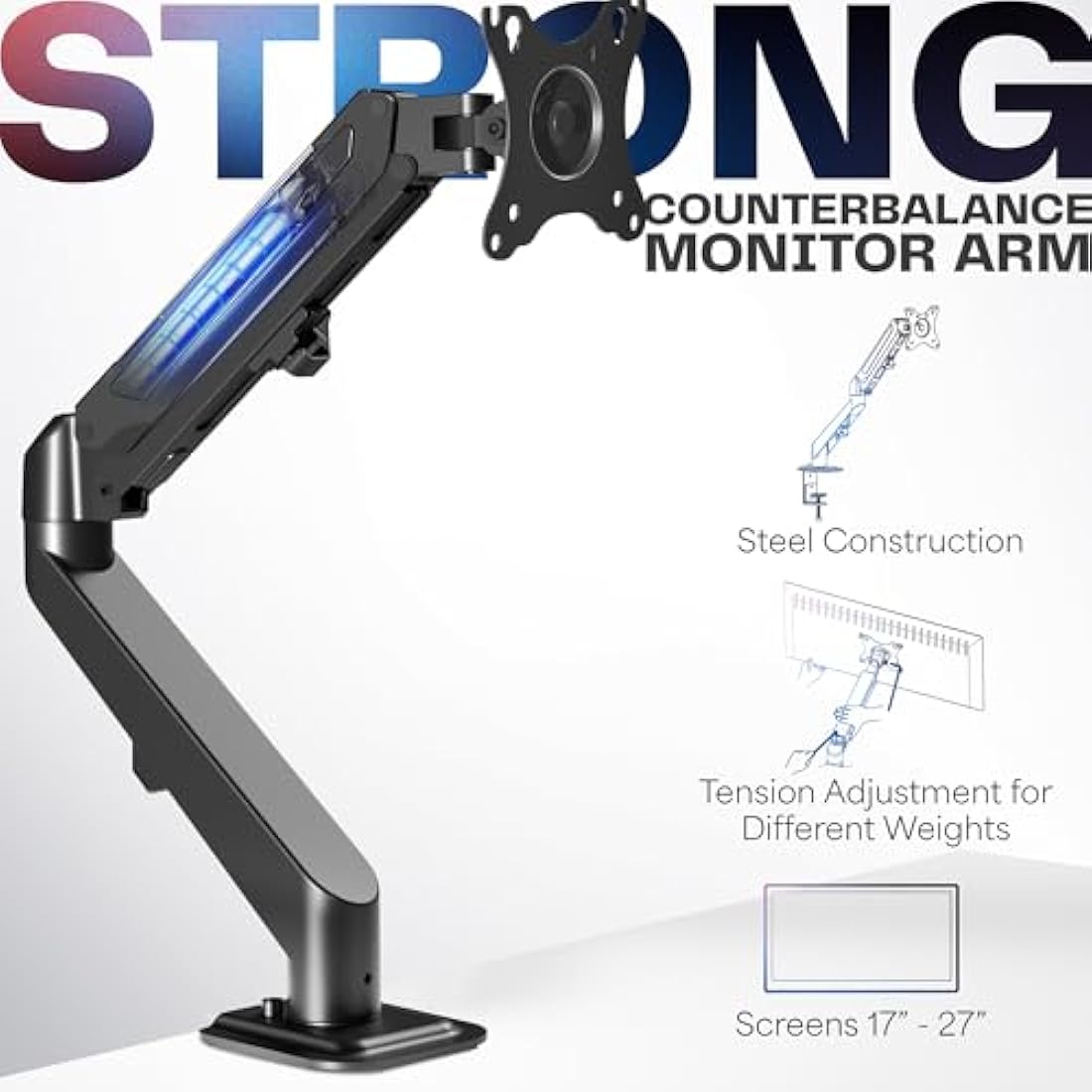 VIVO Articulating Single 17 to 27 inch Pneumatic Spring Arm Clamp-on Desk Mount Stand, Fits 1 Monitor Screen with Max VESA 100x100, Black, STAND-V101O