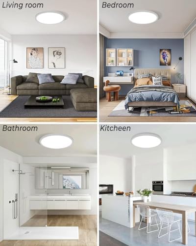 zemty 36W 42CM LED Ceiling Light, Large Bathroom Lights Ceiling 3000K/4500K/6000K,3 Color Temperature Flush Round Ultra Thin for Living Room,Office,Bedroom,Bathroom,Kitchen