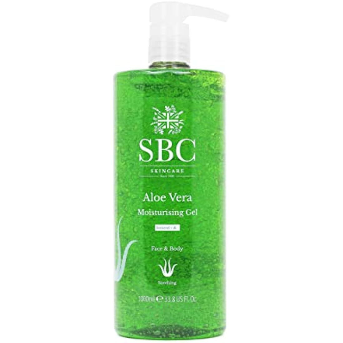 SBC Skincare Aloe Vera Moisturising Gel - 1000ml | Lightweight Aloe Vera Cooling Gel for Face and Body | Aloe Vera Moisturiser for Dry, Damaged and Sunburn Skin | Aloe Vera Aftersun Gel