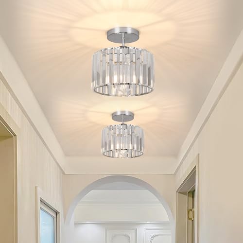 ZYDTRIP Crystal Ceiling Light Fixture Semi Flush Mount Ceiling Lamp Modern Silver Crystal Chandelier for Living Room Hallway Dining Room Kitchen