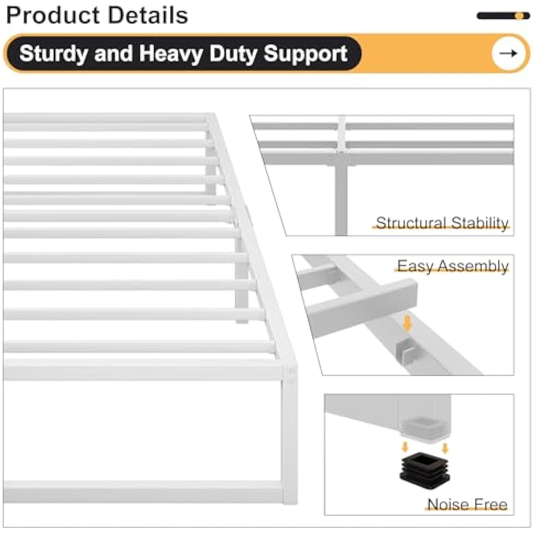 Yicensen Small Double Bed Frame 120x190 cm, Metal Bed Frame Small Double with Steel Slat Support, Easy Assembly, Noise Free, No Box Spring Needed, 30cm High, White