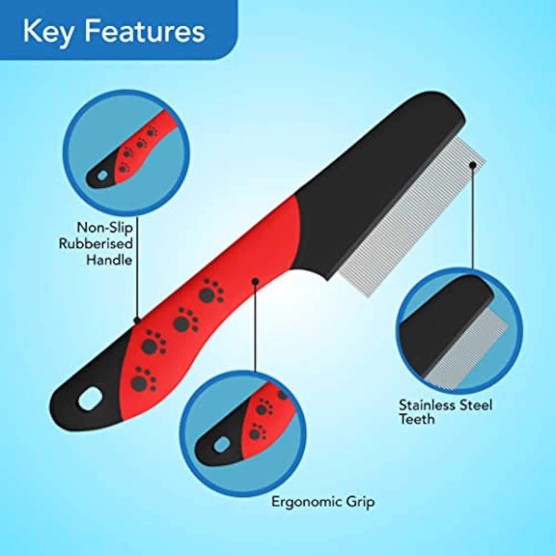 Masterclip Flea Comb - Nits & Ticks Removal Grooming Comb for Cats, Dogs & Rabbits