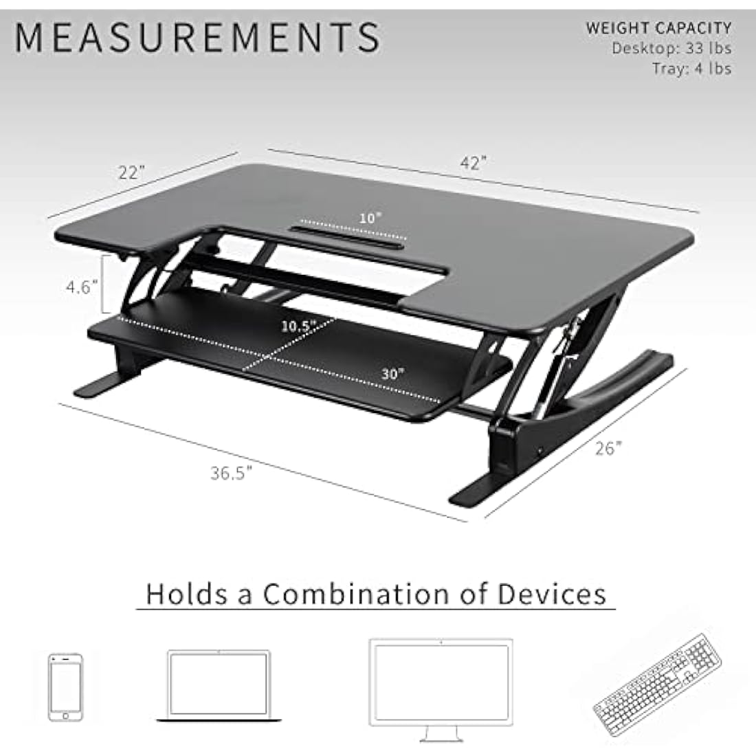VIVO 107cm Height Adjustable Stand Up Desk Converter, V Series, Quick Sit to Stand Tabletop Dual Monitor Riser Workstation, Black, DESK-V000VL