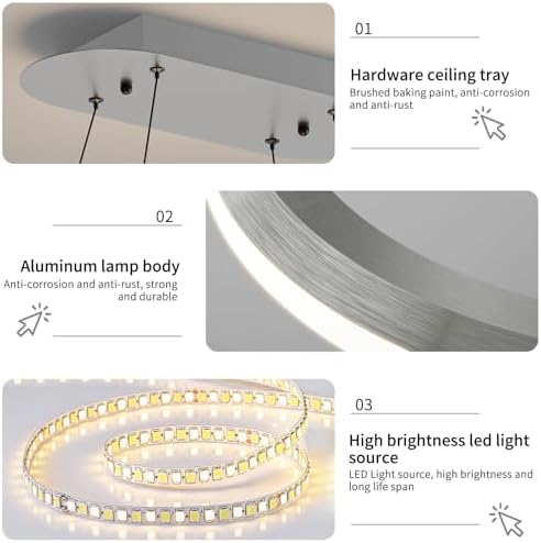 Mikeru Modern LED Oval Pendant Light, 110cm Kitchen Island Pendant Light, Dimmable 3000k-6500k Ceiling Chandelier, Brightness Adjustable 10%-100% for Office, Living Room, Island