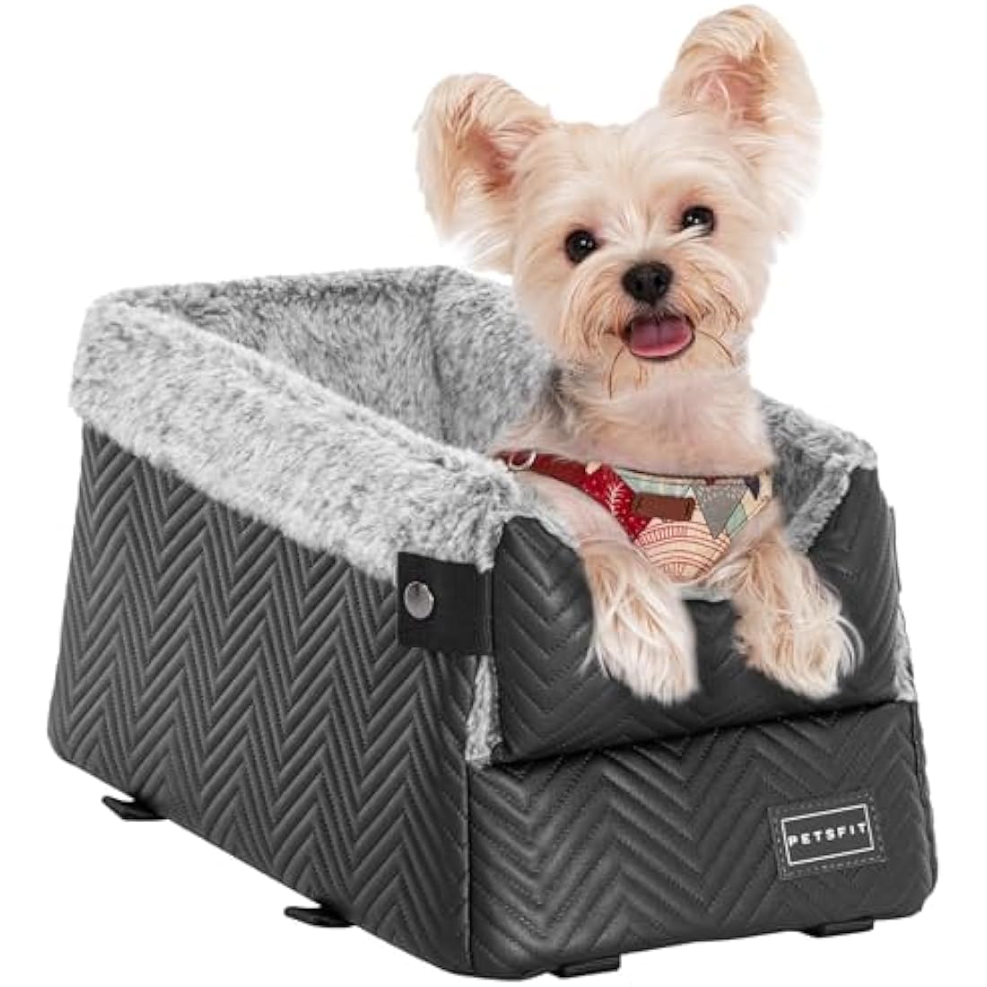 PETSFIT Center Console Dog Car Seat with Safe Protection Hooks, Upgraded Safety Tethers, Washable Cushion, Console Dog Seat for Small Dogs Up to 9 Lbs