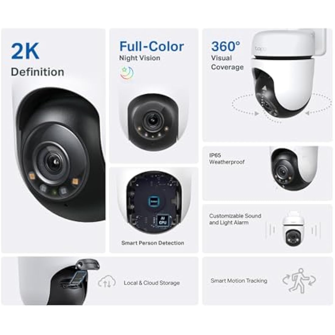 Tapo C510W 2K Outdoor Pan/Tilt Security Camera, 360°Visual Coverage, IP65 WiFi Camera, Motion Tracking, Full-Colour Night Vision, Cloud and Local Storage, Works With Alexa and Google, No Monthly Fee